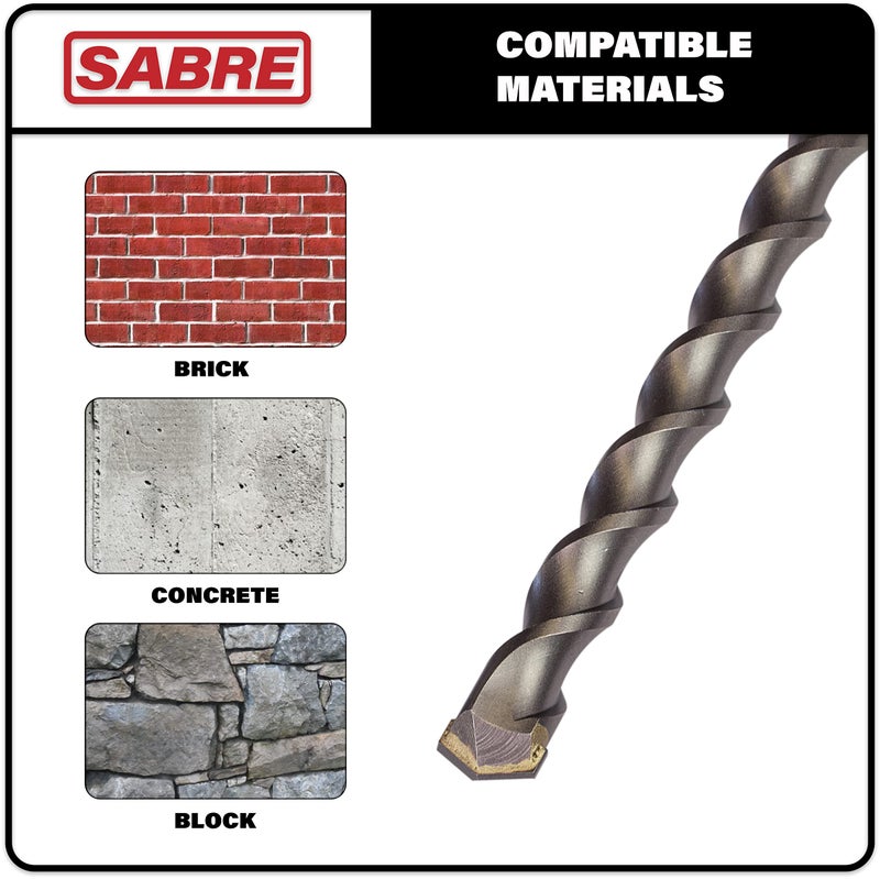 Sabre Tools أدوات سيبر 10 عبوات SDS Plus 3/16 بوصة × 6 بوصة مطرقة دوارة لقم الثقب من الكربيد لحجر الطوب والخرسانة - Image 3